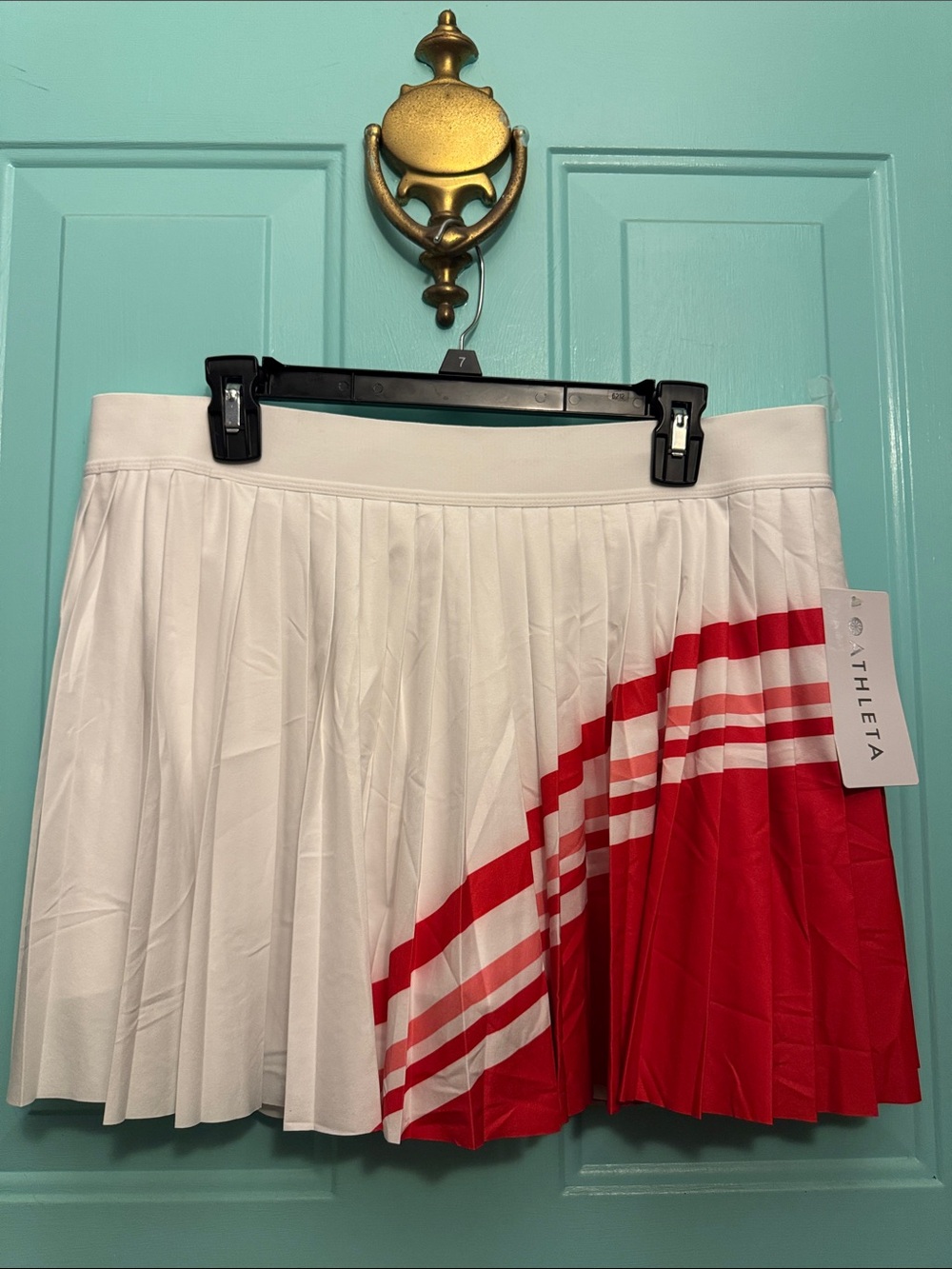 NWT Athleta Match Point Pleated Colorblock Skort XL White Red Tennis
